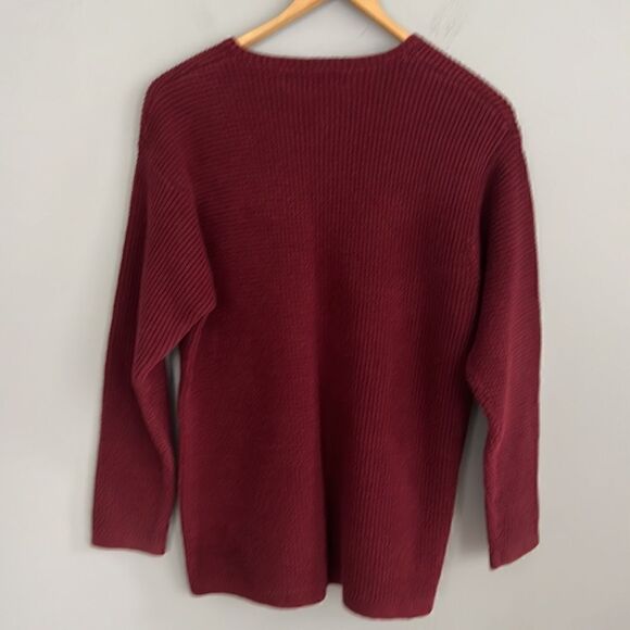 Men’s small structure vintage V-neck text chunky maroon sweater - Picture 8 of 11